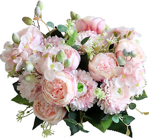 New ListingArtificial Flowers 2 Bundles Pink Artificial Peonies Fake Peony Bulk Silk Flo...