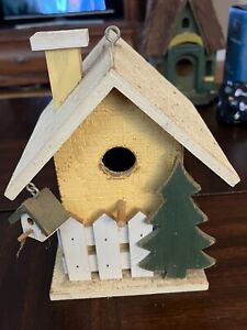 Wooden Hanging Birdhouse Decorated with Fence and Mini House