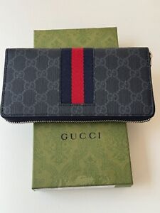 Gucci GG SUPREME WEB ZIP AROUND WALLET Black Red