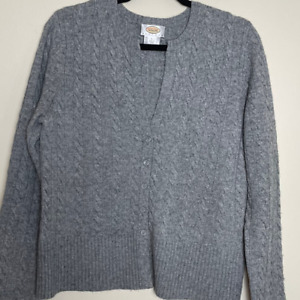 Talbots Vintage Wool Cashmere Blend Cable Knit Cardigan Size Large Petite Gray