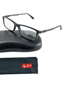 Ray Ban NEW Matte Black Rectangle Frames Metal Mens 56-17-150 Eyeglasses RX7017