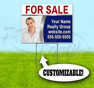 FOR SALE CUSTOM REALTOR 18x24 Yard Sign WITH STAKE Corrugated Bandit REAL ESTATE