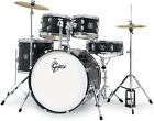 Gretsch Full Complete Drum Kit Set w/ Hardware, Cymbals & Throne, Black Mist