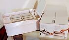 acrylic makeup organizer w/mirror, drawers, cubbies and is 2 tiers by