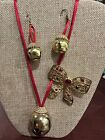 Christmas Gold Jingle Bell Necklace and Earring Set With Newpro Brooch EUC