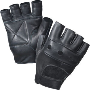 Black Leather Fingerless Motorcycle Biker Gloves