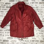 Jacqueline Ferrar Leather Trench Coat Womens L Solid Red Quilt Lined Vintage 80s