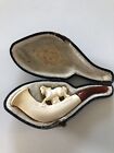 Vintage Hand-Carved Meerschaum Pipe With Fitted Case