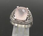 925 Silver - Vintage Rose Quartz & Diamonds Cocktail Ring Sz 7.5 - RG23091