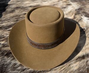 Stetson 4x Beaver Vintage Western Cowboy Hat Gambler Brown Leather Hat Band