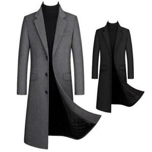 Mens Thicken Wool Blend Trench Coat Suit Collar Single Breasted Outwear Blazer