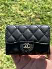 Chanel Classic Flap Card Holder Black Caviar Leather Wallet Gold-tone Metal