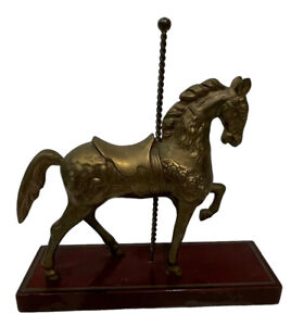 New ListingVintage Brass Carousel Horse Figurine On Wooden Base Made In Korea