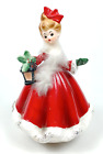 Josef Originals Christmas Musical Figurine Lady with Lantern Fur Collar Japan