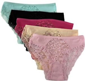 Lot 5 Womens Sexy Bikini Panties Brief Floral Lace Cotton Underwear (#6870)