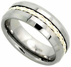 8mm Tungsten Carbide Men Wedding Band Sterling Silver Rope Inlay Beveled Edges