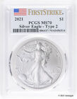 2021 $1 Silver American Eagle Type 2 PCGS MS70 First Strike  - Blue Flag Label