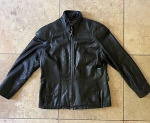 Wilsons Leather Black Leather Jacket Zip Blazer Coat Women's Small Missing Belt