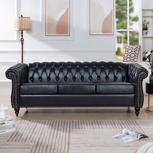 3 Seater Chesterfield Faux Leather Sofa Tufted Couch for Living Room Office