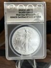 2008 ANACS MS70 American Silver Eagle First Day of Issue 1oz .999 Silver