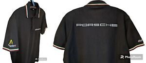 Ebimotors PORSCHE Crew Polo Shirt Italia Accents Mens Sz LARGE Black RARE Racing