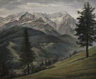Clearance Sale to Collect Transfer Painting Signed High Mountains Forest Away