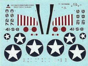 Accurate Miniatures 1/48th Scale SB2U-2 Vindicator Decals from Kit No. 480201