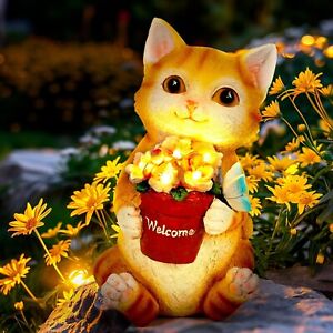 New ListingSolar Garden Statue Cat LED Lights Outdoor Decor Yard Ornament Figurine Gift NEW