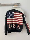 Vintage Phase 2 USA Leather Jacket Mens XL Giant Flag Sewn Patch Patriotic