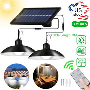 Double Head LED Pendant Light Solar Power Outdoor Indoor Garden Yard Shed Lamps