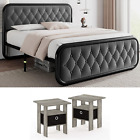 Bedroom Set Furniture Full Size 2 Nightstands Platform Bed Grey Headboard New