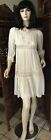Vintage 1930s/40s Sheer White Dress with Embroidered Net Details XS