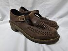 DR MARTENS Mindy Woven Vamp Mary Janes T-Strap Shoes Dark Brown SZ 10 /EU 42