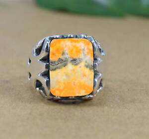 Solid 925 Sterling Silver Bumble Bee Jasper Gemstone Birthday Gift Men's Ring