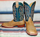 Mens Nocona Brown Ostrich / Green Leather Cowboy Boots 12 D Excellent Condition