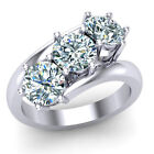 3 Stone 3.15 Ct Vvs1` Blue White Round Moissanite Diamond Engagement Silver Ring