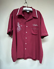 Kennington Men's  Button Down Shirt Aloha Embroidered Short Sleeve Burgundy XL