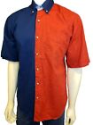 Vtg John Ashford Sport Shirt Mens L Two Tone Color Block Blue Red SS Button Up