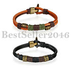 Mens Black Brown Leather Rope Bracelet Tribal Braided Cuff Bangle Wristband 8.5