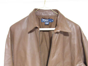 Vintage RALPH LAUREN POLO Brown Leather Bomber Jacket, Medium , excellent