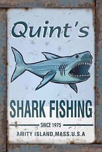 Quints Shark Fishing Jaws Rustic Vintage Sign Style Movie Poster