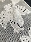 Antique French EYELET embroidered cotton FILET LACE panel curtain CARP c1920