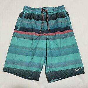 Nike Swim Trunks Mesh Lined Mens Small Swim Shorts Green Striped
