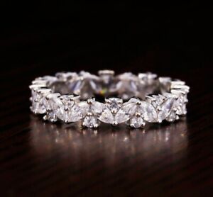 Solid Full Eternity 3 TCW Mix Cut Moissanite Promise Band 14K White Gold