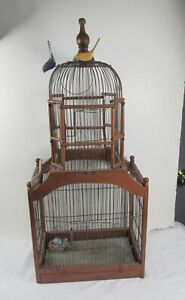 Victorian Domed Bird Cage Wooden & Wire Vintage Country Antique Style