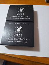 Lot of 2 2021 American Eagle Silver Coins 1 Proof, 1 Uncirculated Note- 1 Proof