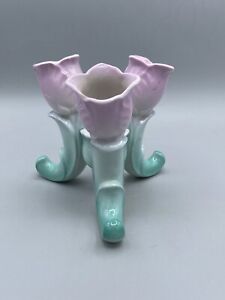 VTG 3 Footed Tulip Vase And Candle Holder Turquoise Pink Bud Vases