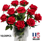 12/24× Red Roses Artificial Silk Fake Flowers Bridal Wedding Bouquet Home Decor