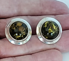 Vintage Sterling Silver & Amber Clip On Button Earrings