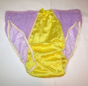 Vintage custom Bikini Chiffon sheer nylon panties lace wide gusset Sz 9 Yellow